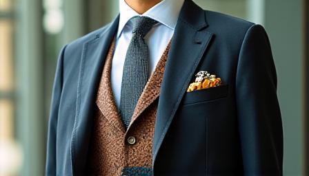 Traje de tres piezas masculino con forro de seda geométrica